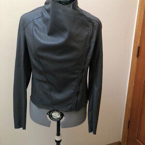 Gray Imitation leather Criss Cross light Jacket Small, spring, Casual, Retro